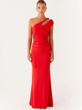 Peppermayo Lopez Maxi Dress Tangerine One Shoulder Ruched NWT US 6 8729